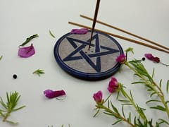 Al Maun | Givon | Marble Natural Blue Soapstone | Handmade Round Geometric Carving Craft | Incense Stick Holder | Agarbatti Stand | for Home Fragrance & Home Decor