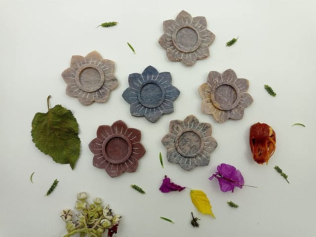 Al Maun | Kadin | Marble Natural Multicolor Soapstone | Handmade Lotus Shape Hand Carved | Tealight & Candle Holders | A Perfect Handmade Product for Gifting | for Home Decor & Festivals | Set of 6