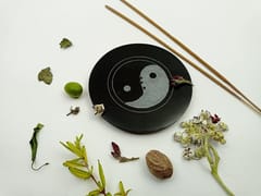 Al Maun | Bassam | Marble Natural Black Soapstone | Handmade Round Floral Carving Craft | Incense Stick Holder | Agarbatti Stand | for Home Fragrance & Home Decor