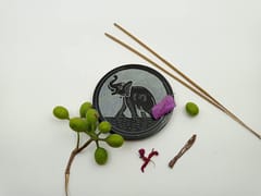Al Maun | Izaan | Marble Natural Black Soapstone | Handmade Round Floral Carving Craft | Incense Stick Holder | Agarbatti Stand | for Home Fragrance & Home Decor