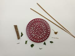 Al Maun | Hawaan| Marble Natural Red Soapstone | Handmade Round Geometric Carving Craft | Incense Stick Holder | Agarbatti Stand | for Home Fragrance & Home Decor