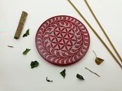 Al Maun | Hawaan| Marble Natural Red Soapstone | Handmade Round Geometric Carving Craft | Incense Stick Holder | Agarbatti Stand | for Home Fragrance & Home Decor