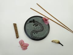 Al Maun | Iqrit | Marble Natural Black Soapstone | Handmade Round Floral Carving Craft | Incense Stick Holder | Agarbatti Stand | for Home Fragrance & Home Decor