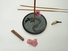 Al Maun | Iqrit | Marble Natural Black Soapstone | Handmade Round Floral Carving Craft | Incense Stick Holder | Agarbatti Stand | for Home Fragrance & Home Decor