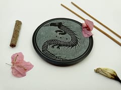 Al Maun | Iqrit | Marble Natural Black Soapstone | Handmade Round Floral Carving Craft | Incense Stick Holder | Agarbatti Stand | for Home Fragrance & Home Decor