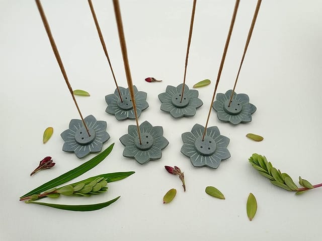 Al Maun | Gizeh | Marble Natural Grey Soapstone | Handmade Lotus Shap Hand Carved Craft | Lotus Incense Stick Holder | Agarbatti Stand | for Home Fragrance & Home Decor | Set of 6
