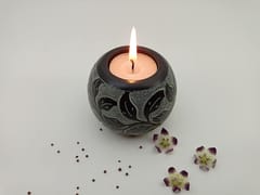 Al Maun | Mutaal | Marble Natural Black Soapstone | Handmade Ball Shape Carving Craft | Tealight & Candle Holders Diya | A Perfect Handmade Product for Gifting | for Table, Home Decor & Festivals