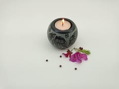 Al Maun | Almas | Marble Natural Black Soapstone | Handmade Ball Shape Carving Craft | Tealight & Candle Holders Diya | A Perfect Handmade Product for Gifting | for Home Decor & Festivals