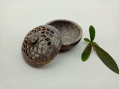 Al Maun | FAW | Marble Natural Multicolor Soapstone | Handmade Round Lattice Craft | Multiusage Incense Holder for Nut & Spices, Storage Jewellery and Ornament Box