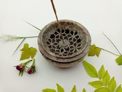 Al Maun | Almonzo | Marble Natural Multicolor Soapstone | Handmade Round Lattice Craft | Multiusage Incense Holder for Nut & Spices, Storage Jewellery and Ornament Box