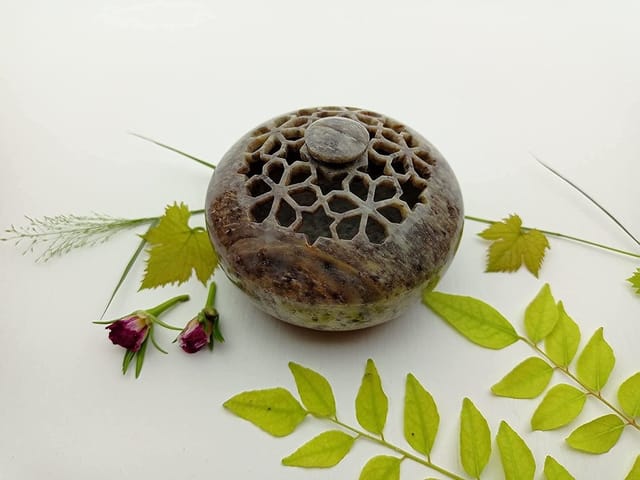 Al Maun | Almonzo | Marble Natural Multicolor Soapstone | Handmade Round Lattice Craft | Multiusage Incense Holder for Nut & Spices, Storage Jewellery and Ornament Box