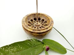 Al Maun | Inaya | Marble Natural Multicolor Soapstone | Handmade Round Lattice Craft | Multiusage Incense Holder for Nut & Spices, Storage Jewellery and Ornament Box