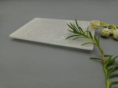 Al Maun | Nafi | Marble Natural White Alabaster Soapstone | Handmade Rectangle Lattice Craft | Decorative Multipurpose Tray | Jewellery, Storage, Table & Serving Tray | For Your Home Decor & Dining