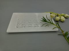 Al Maun | Nafi | Marble Natural White Alabaster Soapstone | Handmade Rectangle Lattice Craft | Decorative Multipurpose Tray | Jewellery, Storage, Table & Serving Tray | For Your Home Decor & Dining