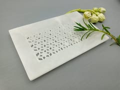 Al Maun | Nafi | Marble Natural White Alabaster Soapstone | Handmade Rectangle Lattice Craft | Decorative Multipurpose Tray | Jewellery, Storage, Table & Serving Tray | For Your Home Decor & Dining