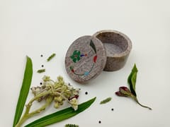Al Maun | Hannan | Marble Natural Multicolor Soapstone | Handmade Round Inlay Craft | Multiusage Box For Nut & Spices, Storage Jewellery and Ornament Box