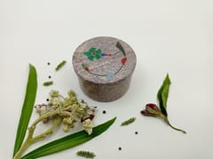 Al Maun | Hannan | Marble Natural Multicolor Soapstone | Handmade Round Inlay Craft | Multiusage Box For Nut & Spices, Storage Jewellery and Ornament Box