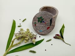 Al Maun | Hannan | Marble Natural Multicolor Soapstone | Handmade Round Inlay Craft | Multiusage Box For Nut & Spices, Storage Jewellery and Ornament Box