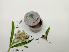 Al Maun | Hannan | Marble Natural Multicolor Soapstone | Handmade Round Inlay Craft | Multiusage Box For Nut & Spices, Storage Jewellery and Ornament Box