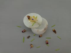 Al Maun | Azzam | Marble Natural White Alabaster Soapstone | Handmade Round Inlay Craft | Multiusage Box For Nut & Spices, Storage Jewellery and Ornament Box