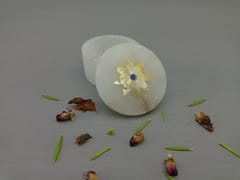 Al Maun | Azzam | Marble Natural White Alabaster Soapstone | Handmade Round Inlay Craft | Multiusage Box For Nut & Spices, Storage Jewellery and Ornament Box
