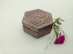 Al Maun | Adn | Natural Multicolor Soapstone | Hand Carved Hexagonal Multiuse Box For Storing Nuts, Spices & Jewelry