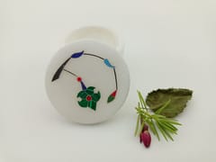 Al Maun | Arwa | Marble Natural White Alabaster Soapstone | Handmade Round Inlay Craft | Multiusage Box For Nut & Spices, Storage Jewellery and Ornament Box