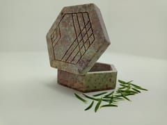 Al Maun | Ehan | Marble Natural Multicolor Soapstone | Handmade Hexagnal Handcrafted Pattern | Multiusage Box For Nut & Spices, Storage Jewellery and Ornament Box