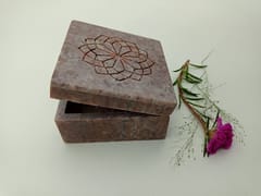 Al Maun | Fadl | Marble Natural Multicolor Soapstone | Handmade Square Handcrafted Lattice Pattern | Multiusage Box For Nut & Spices, Storage Jewellery and Ornament Box