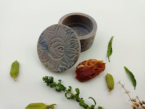 Al Maun | Lilith | Marble Natural Multicolor Soapstone | Handmade Round Carving Craft | Multiusage Box For Nut & Spices, Storage Jewellery and Ornament Box