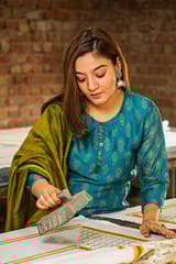 Sootisyahi-HANDBLOCK PRINT CHANDERI SILK KURTI