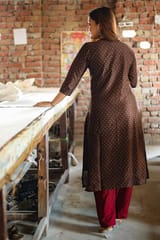 Sootisyahi-HANDBLOCK PRINTRD CHANDERI SILK KURTI