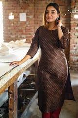 Sootisyahi-HANDBLOCK PRINTRD CHANDERI SILK KURTI