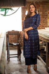 Sootisyahi-HANDBLOCK PRINTED CHANDERI SILK KURTI