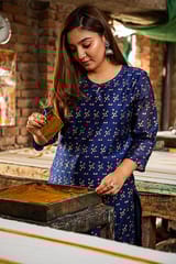 Sootisyahi-HANDBLOCK PRINTED CHANDERI SILK KURTI