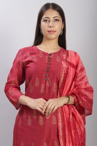 Sootisyahi-HANDBLOCK PRINTED CHANDERI KURTI