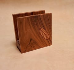 The Beehive India Leaf Inlay Pattern Napkin Holder - Made of Teak Wood Holder