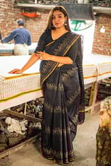 Sootisyahi-Hand Block Printed Chanderi SIlk Saree