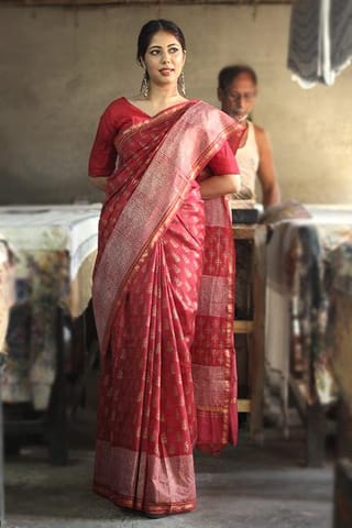 Sootisyahi-Handblock Print Chanderi Silk Saree