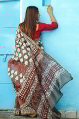 Sootisyahi-"BAYOU" KASHISH DABU HANDBLOCK PRINT CHANDERI SILK SAREE