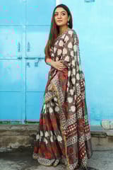 Sootisyahi-"BAYOU" KASHISH DABU HANDBLOCK PRINT CHANDERI SILK SAREE