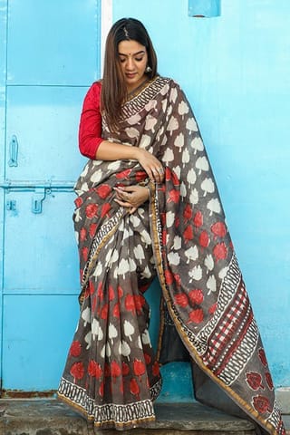 Sootisyahi-"BAYOU" KASHISH DABU HANDBLOCK PRINT CHANDERI SILK SAREE