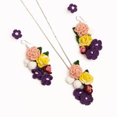 Nandnistudio Peach and Purple flowers pendant and earrings