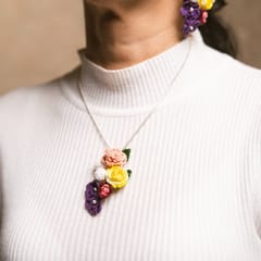 Nandnistudio Peach and Purple flowers pendant and earrings