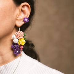 Nandnistudio Peach and Purple flowers pendant and earrings