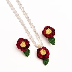 Nandnistudio Maroon small flowers pendant and earrings
