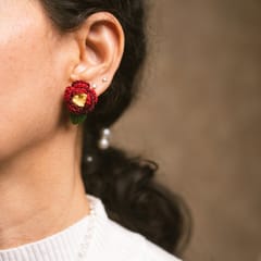 Nandnistudio Maroon small flowers pendant and earrings