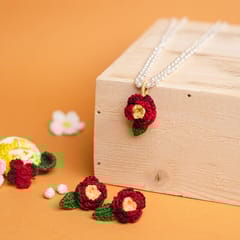 Nandnistudio Maroon small flowers pendant and earrings