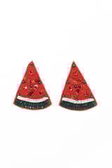 Nandnistudio - Beaded Watermelon Red Earrings