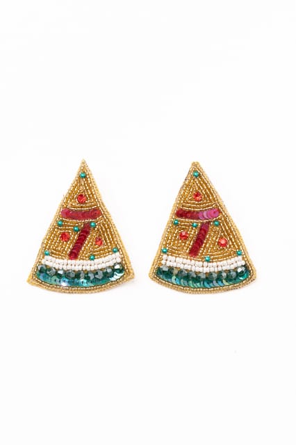 Nandnistudio - Beaded Watermelon Gold Earrings